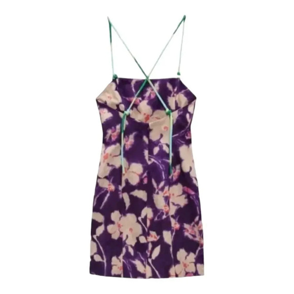 ZARA | Purple | FLORAL LINEN BLEND DRESS - Picture 3 of 4